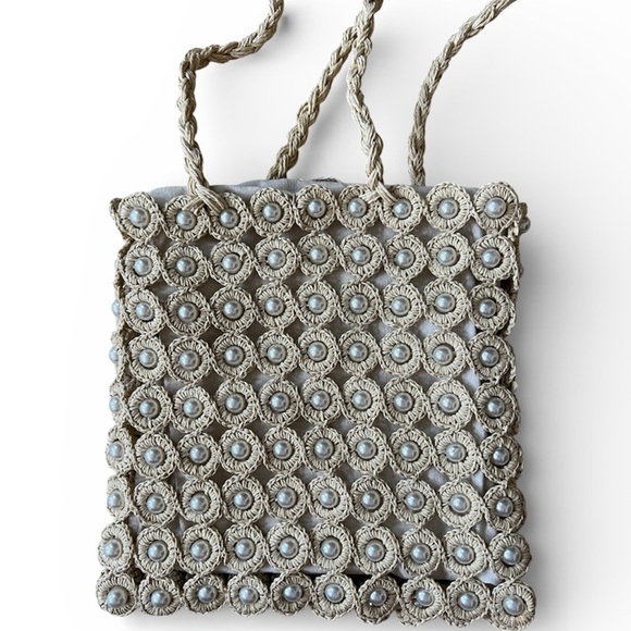 Haute Hippie Anthropology Straw Raffia Pearl Embellished Tote - Picture 2 of 9